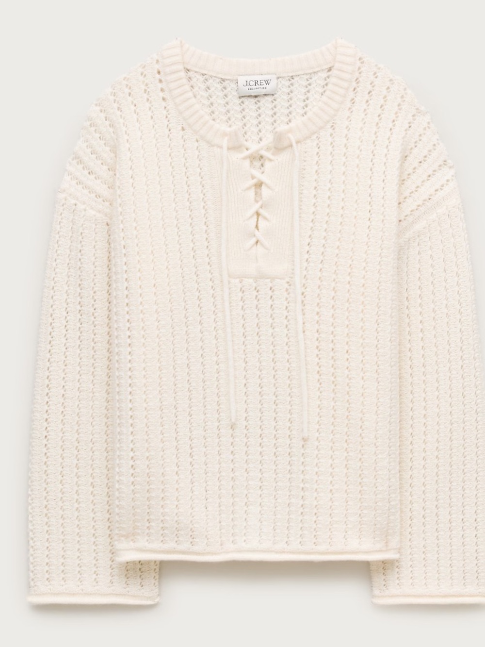 NWT J. Crew Collection Cashmere lace-up pointelle tunic sweater